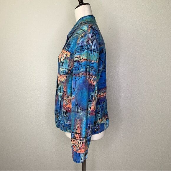 Chico’s Linen Cotton Blend Abstract City Jacket Shacket - Picture 5 of 13